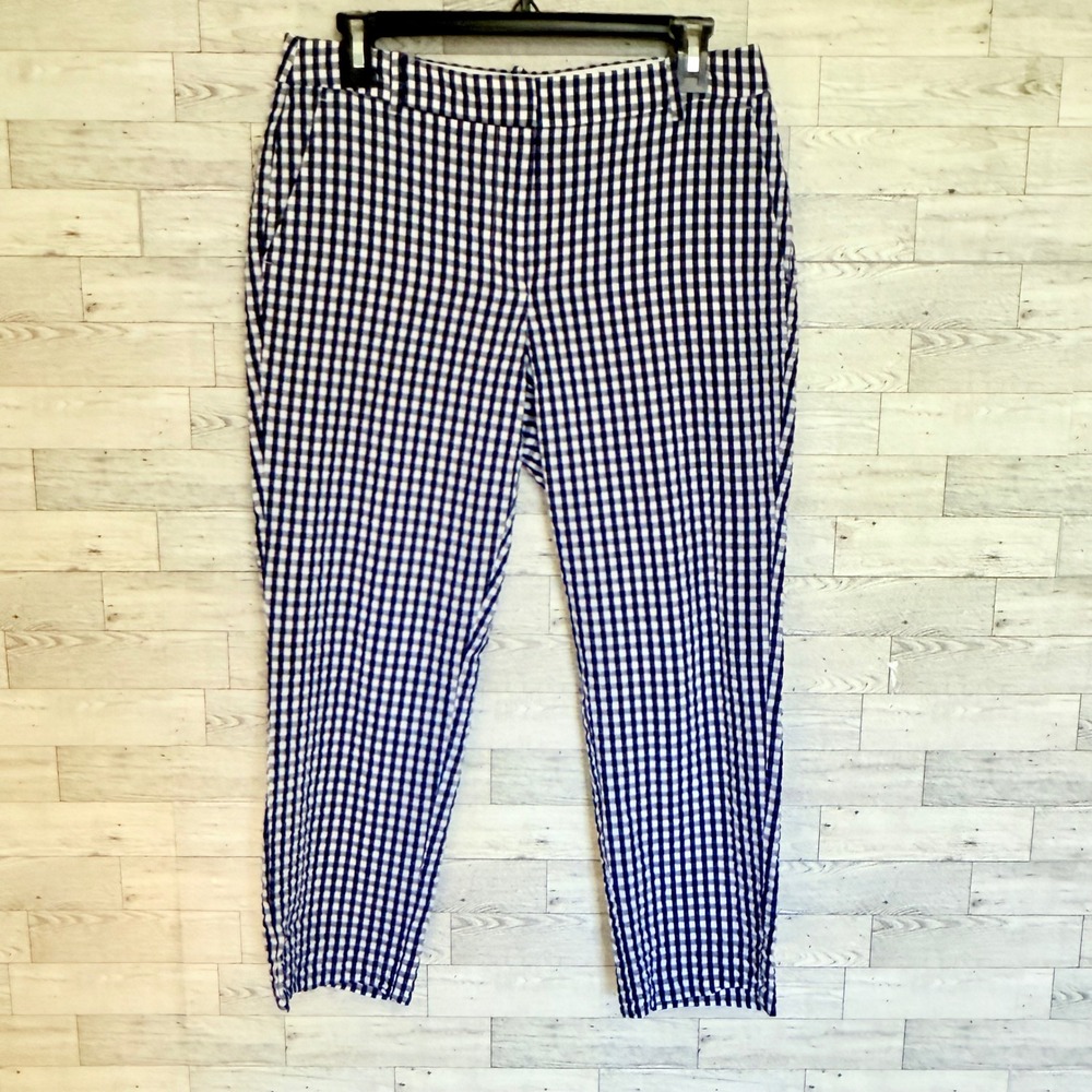 J. Crew Gingham Check Cropped Pants Women's Size 8 Blue White Cotton‎ Blend - Picture 3 of 11
